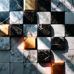 High-resolution background texture of Calacatta marble tiles with glossy surface in geometric pattern