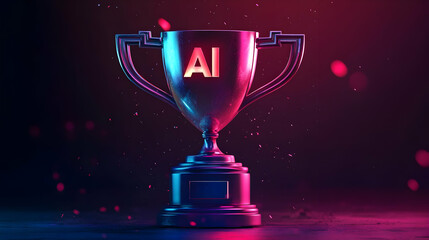 AI Trophy: Glowing Neon Award in Dark Cyberpunk Setting