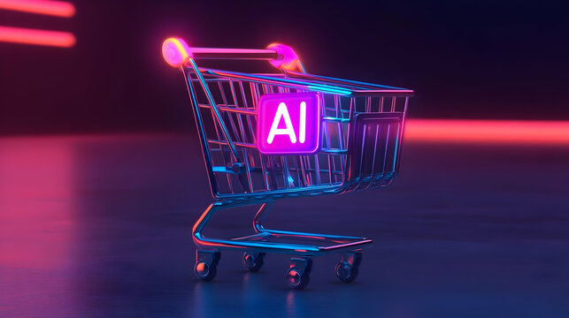AI Shopping Cart in Neon Light Setting