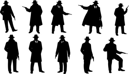 gangster silhouettes, vector set of gangster
