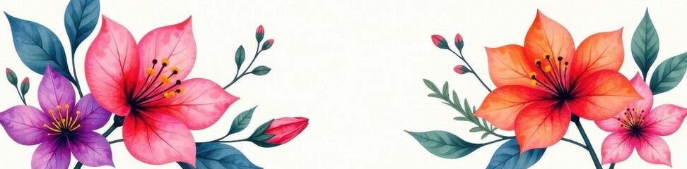 Vibrant watercolor blooms, loose brushstrokes, abstract shapes, floral, abstract, spring