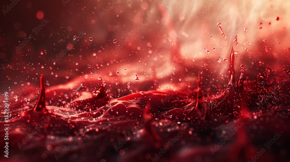 Aufkleber an artistic portrayal of red liquid splashing against an abstract backdrop, creating dynamic shapes 