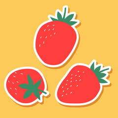 Stickers with the image of strawberries sweet ripe berry, vector illustration.