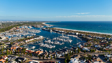 North Haven Beach, North Adelaide, South Australia: Aerial Drone Image Capturing the Marina, Boats,...