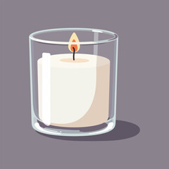 "Lit White Scented Candle in Glass Jar – Minimalist Aromatherapy Decoration Illustration"