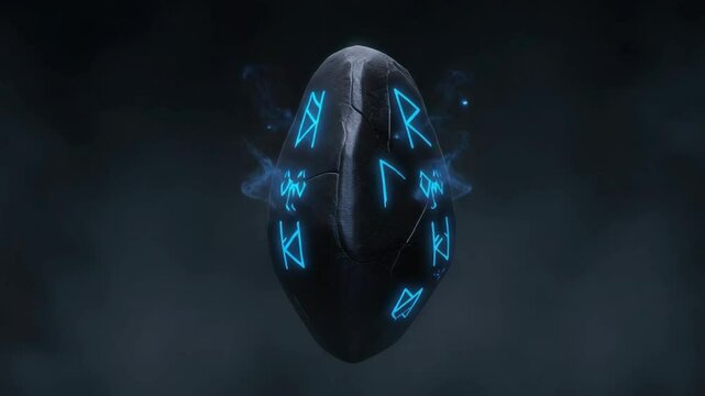 Glowing Rune Stone: Ancient Symbols and Mystical Energy Emanating in Dark Ambiance