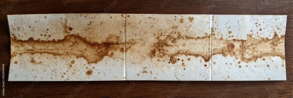 Poster folded printout of a bracket with coffee stains on surface showcasing a unique pattern and free area