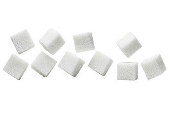 A close-up view of scattered sugar cubes on a clean surface, ideal for culinary use