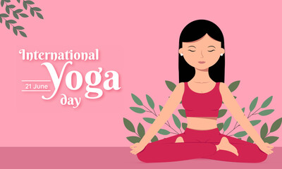 Illustration of people doing asana and meditation on the occasion of International Yoga Day.