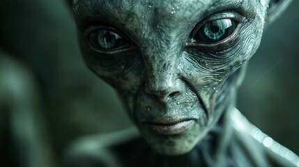 Obraz premium A close-up view of an alien creature exhibiting striking features and intricate textures, evoking curiosity and wonder about extraterrestrial life and existence.