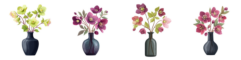 Elegant floral bouquets in glass vases