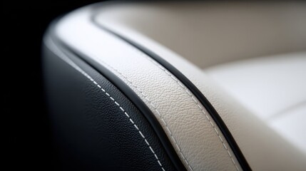 White and black leather car seat with elegant stitching creating a luxurious and comfortable interior, perfect for showcasing automotive design and craftsmanship