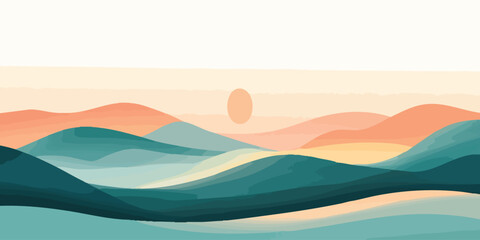 Abstract landscape of layered mountains with soft color palettes