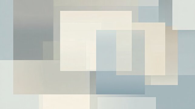 Pastel hued translucent squares intersecting softly, generating geometric abstraction with contemporary design aesthetic and delicate color interaction