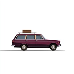 Fototapeta premium Classic Maroon Station Wagon, Roof Rack Luggage, Retro Travel Vibes, Simple Design, Nostalgia Road Trip