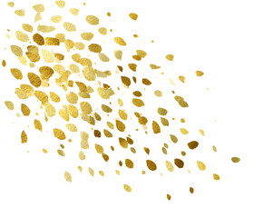 Golden Confetti Scatter on White Background - Elegant Celebration Design Element for Invitations, Cards and Festive Decorations