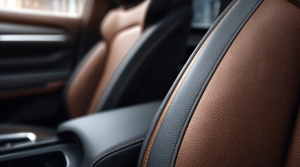 Luxurious brown leather seats featuring intricate stitching highlighting premium automotive design, emphasizing comfort and sophisticated interior styling in contemporary vehicle