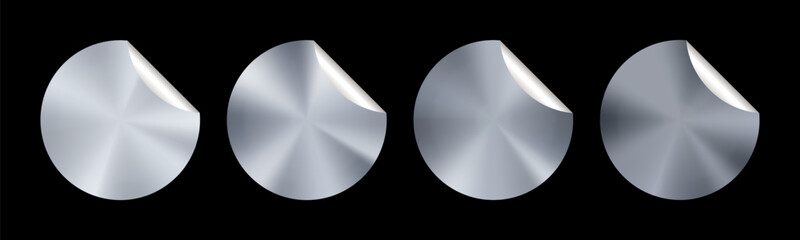 Metal sticker label. Gradient steel foil tag plate. Silver round vector icon. Glitter edge bonus price seal stamp. Circle elegant promo emblem, sale banner design. Award mark shield, new offer button