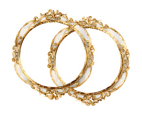 Watercolor Golden Frames Intertwined: Elegant Ornate Design for Wedding Invitations and Decorative Elements (Isolated on White)