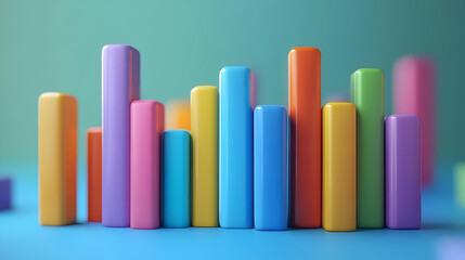 Colorful 3D Bar Chart Data Visualization on Teal Background