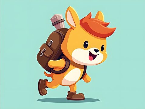 Adventurous Kids Logo Mascot Character with Backpack
