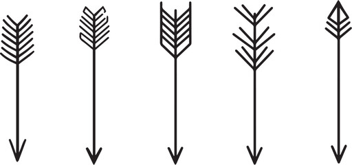 Five Hand Drawn Arrows Pointing Downwards in Different Styles Vector Illustration Isolated on White Background Design Element for Prints Web Design Banners Posters Stickers Cards Textile Design