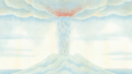 Erupting volcano with ash clouds and a blue sky backdrop.