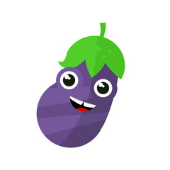 Cute eggplant in kawaii style - vector illustration
