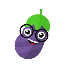 Cute eggplant in kawaii style - vector illustration