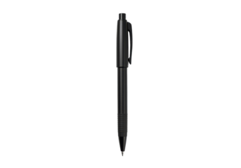 A sleek black pen positioned vertically against a plain background, ideal for writing