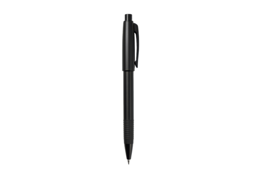 A sleek black pen positioned vertically against a plain background, ideal for writing