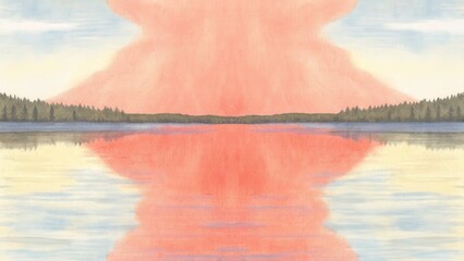 Serene lake scene with a colorful sunset reflection.