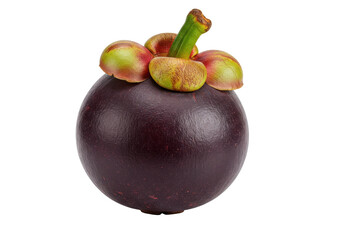 Fresh mangosteen fruit with vibrant skin and green crown against a clean background