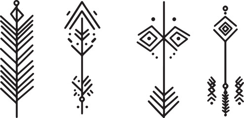 Set of four hand drawn boho arrows vector illustration isolated on white background concept for print web design banner poster sticker card textile and logo design