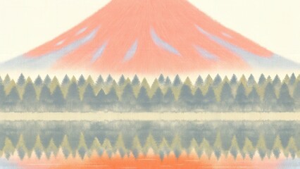 Mount Fuji with trees and soft colors in a serene landscape illustration.