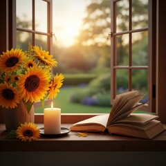 still life with flowers and candle