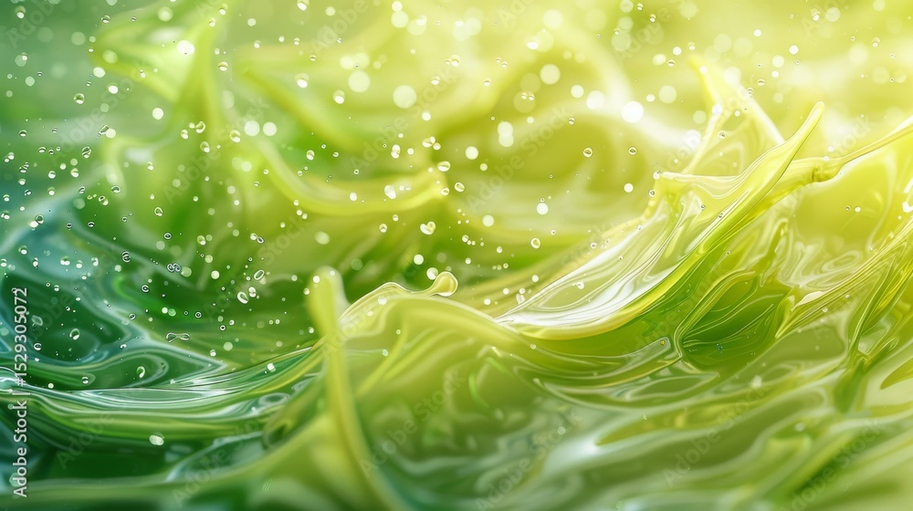 Aufkleber this captivating image features a vibrant abstract representation of fluid green forms, illuminated 