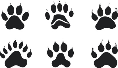 Fototapeta premium Set of Bear Paw Prints Animal Footprint Wildlife Track Silhouette Vector Illustration Icon Design Element for Logo Brand Identity or Hunting Concept