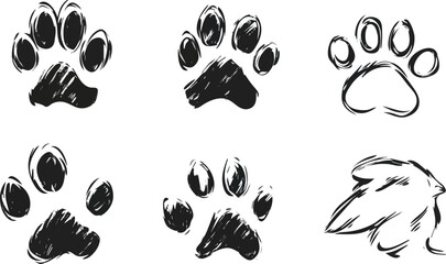 Set of Animal Paw Prints and Bird Wing Vector Illustration Isolated on White Background Design Elements for Pet Shops Veterinary Clinics Wildlife Organizations and Animal Lovers