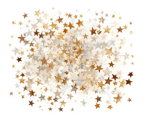 Golden Star Confetti Explosion on White Background - Festive Celebration, Holiday Magic, Watercolor Texture, Glittering Sparkle