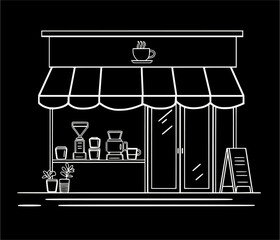 Minimalist Line Art Illustration of a Coffee Shop Facade