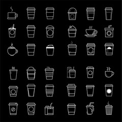 Collection of Coffee Cup and Beverage Icons: Minimalist Line Art Design