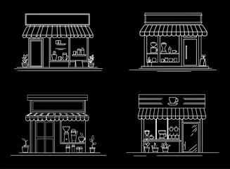 Four Minimalist Line Art Shopfront Illustrations