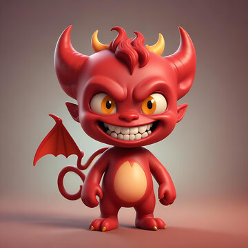 Cute Animated Devil Character in Enchanted Library Scene &ndash; Playful Fantasy Style