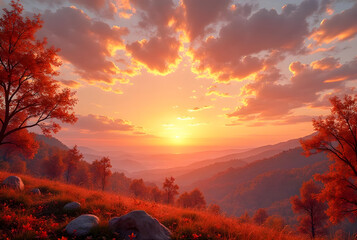 Naklejka premium sunset in the mountains