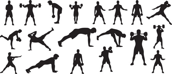 vector silhouettes of a man exercising. Fitness and Gym Activity Silhouettes