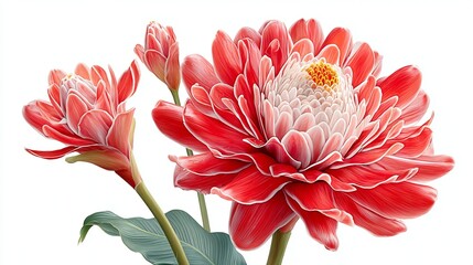Vibrant Red Torch Ginger in Tropical Sunlight with Botanical Realism