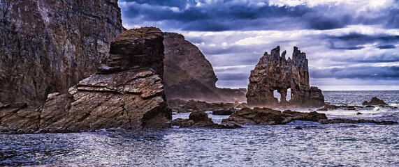 Beach of El Portizuelo, Óleo Furáo Rock, Protected Landscape of Occidental Coast of Asturias, Cantabrian Sea, Luarca, Principado de Asturias, Spain, Europe