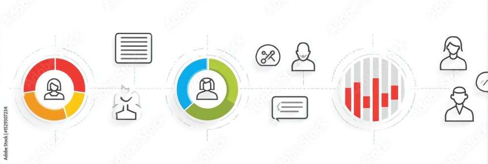 Aufkleber customer segmentation infographic showcasing demographics with pie charts and icons on a clean backg