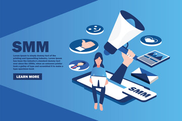 Woman Working on SMM Marketing Strategy concept